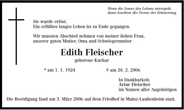 Kuchar Edith 1924-2006 Todesanzeige